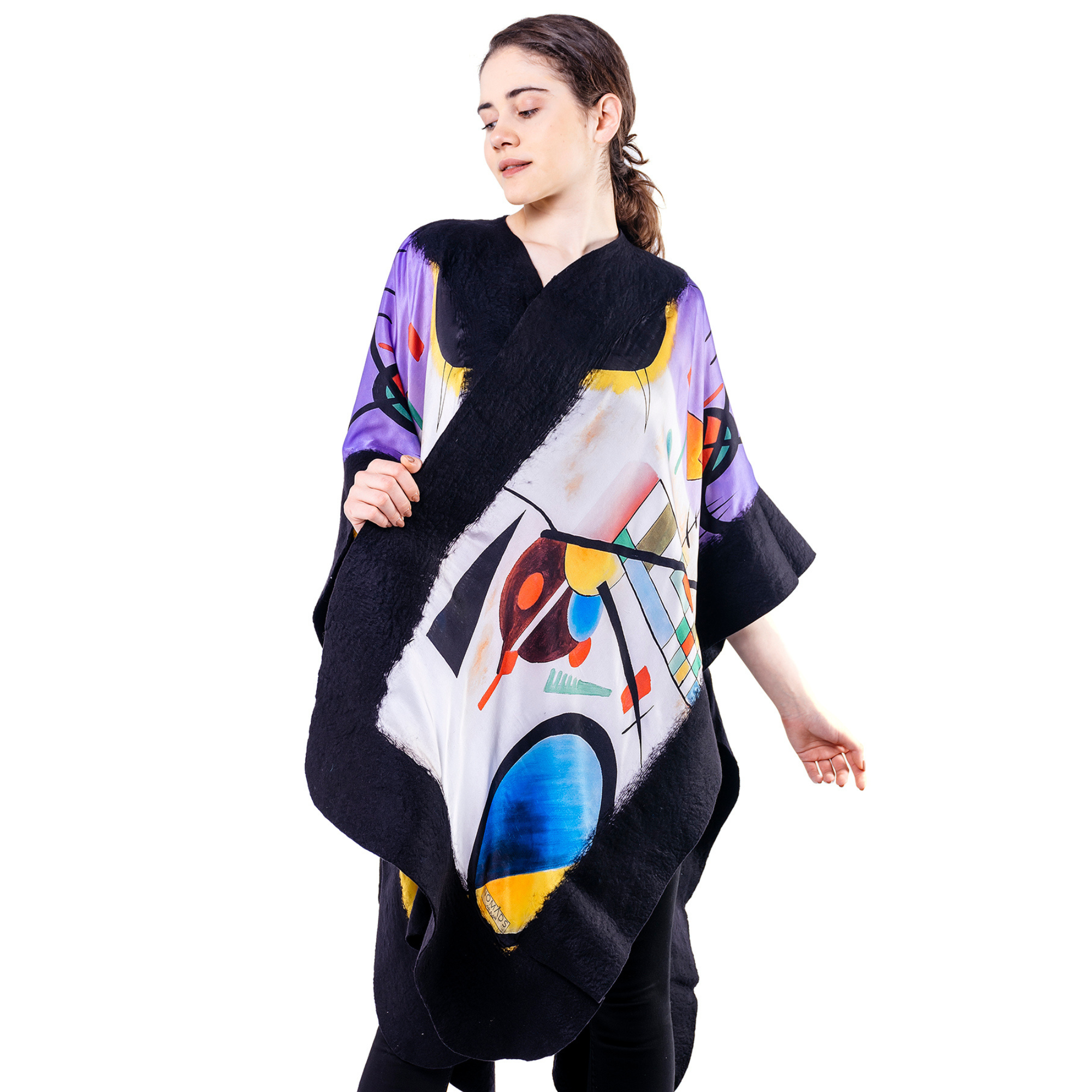 Poncho Mulberry Silk & Merino Handmade Felt - Black | Kandinsky Collective