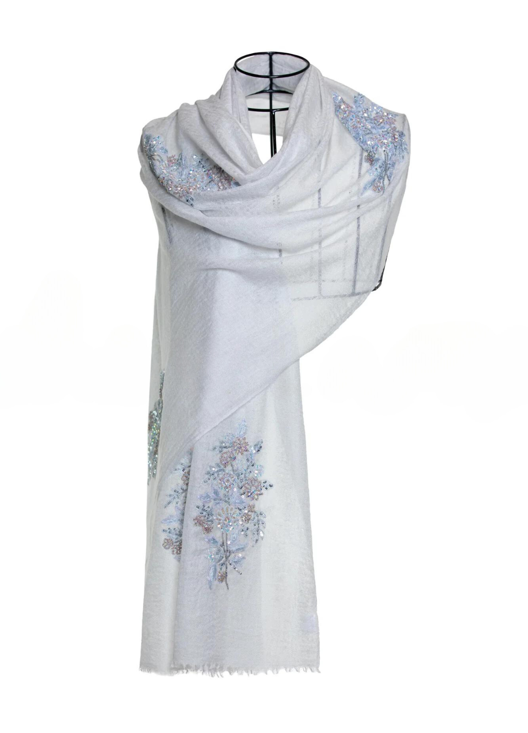 Sparge Cashmere Embroidery Sequence Shawls - Gray