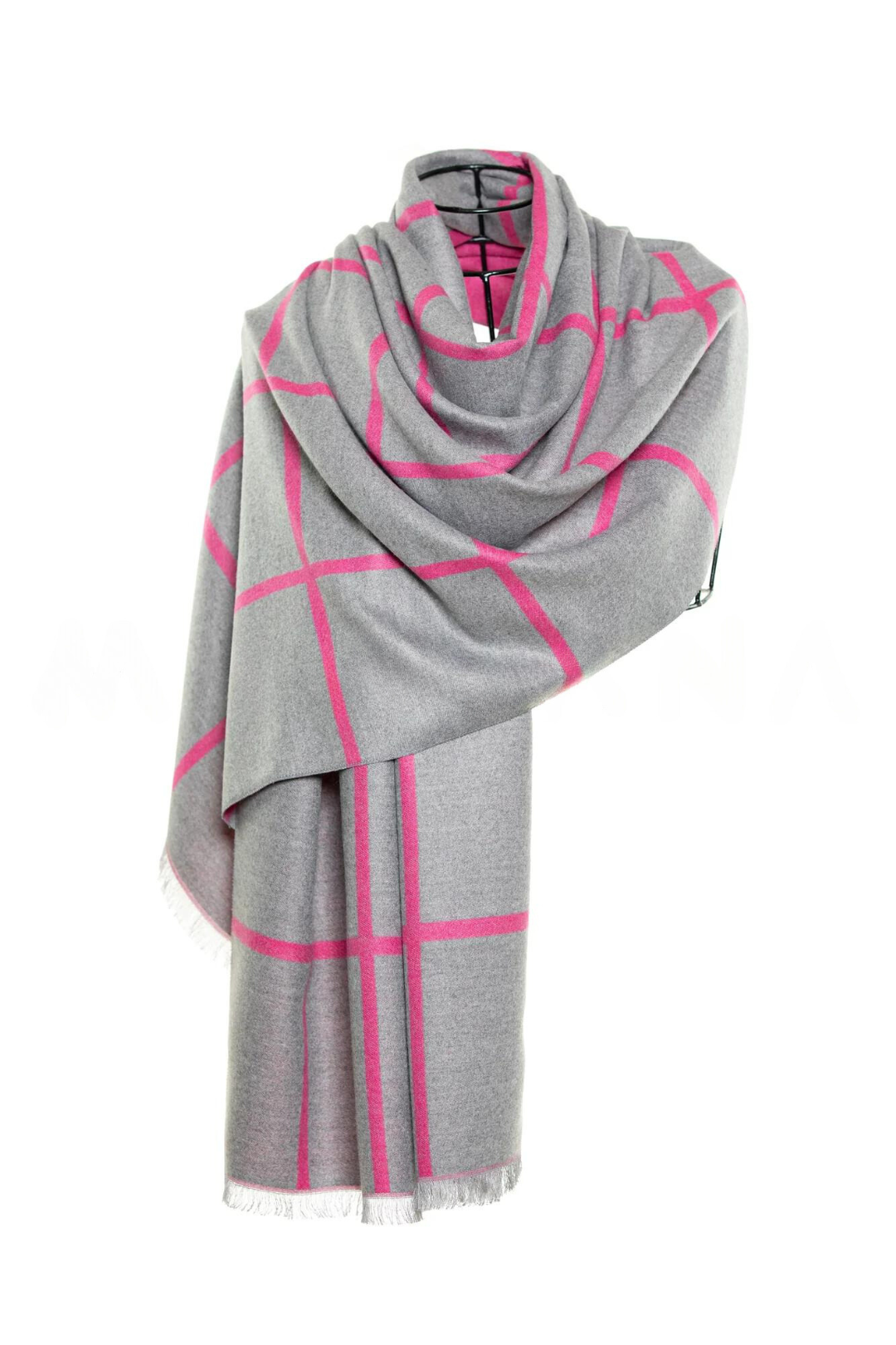 Reversible Mo-shmere Modal Cashmere Checkers Shawl - Gray Fuschia