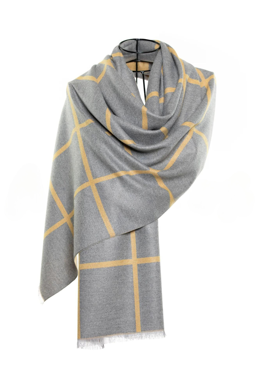 Reversible Mo-shmere Modal Cashmere Checkers Shawl - Mustard Gray