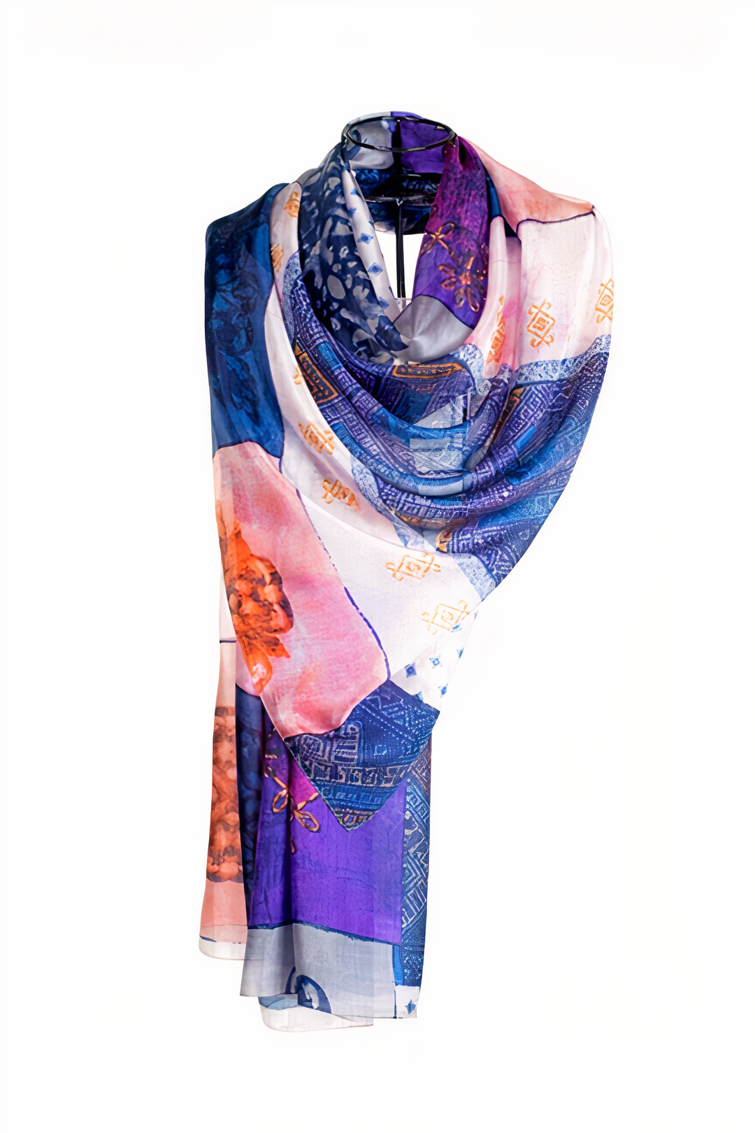 Raw Silk Rectangular Shawl - Indigo Tiles Shawl