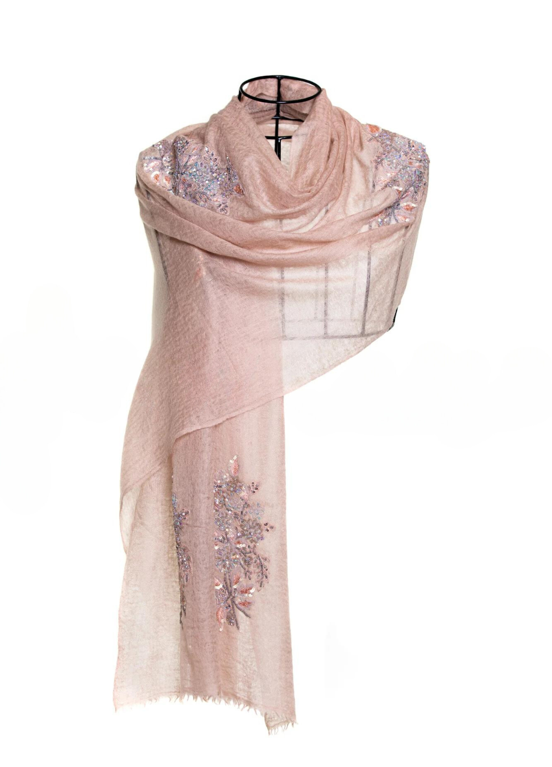 Sparge Cashmere Embroidery Sequence Shawls - Sepia