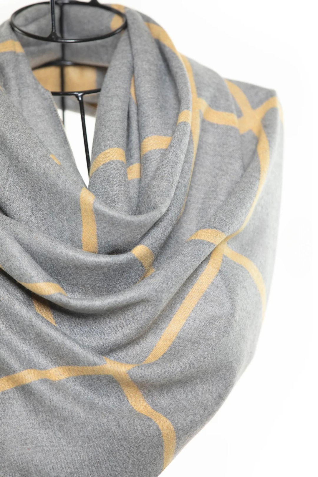 Reversible Mo-shmere Modal Cashmere Checkers Shawl - Mustard Gray