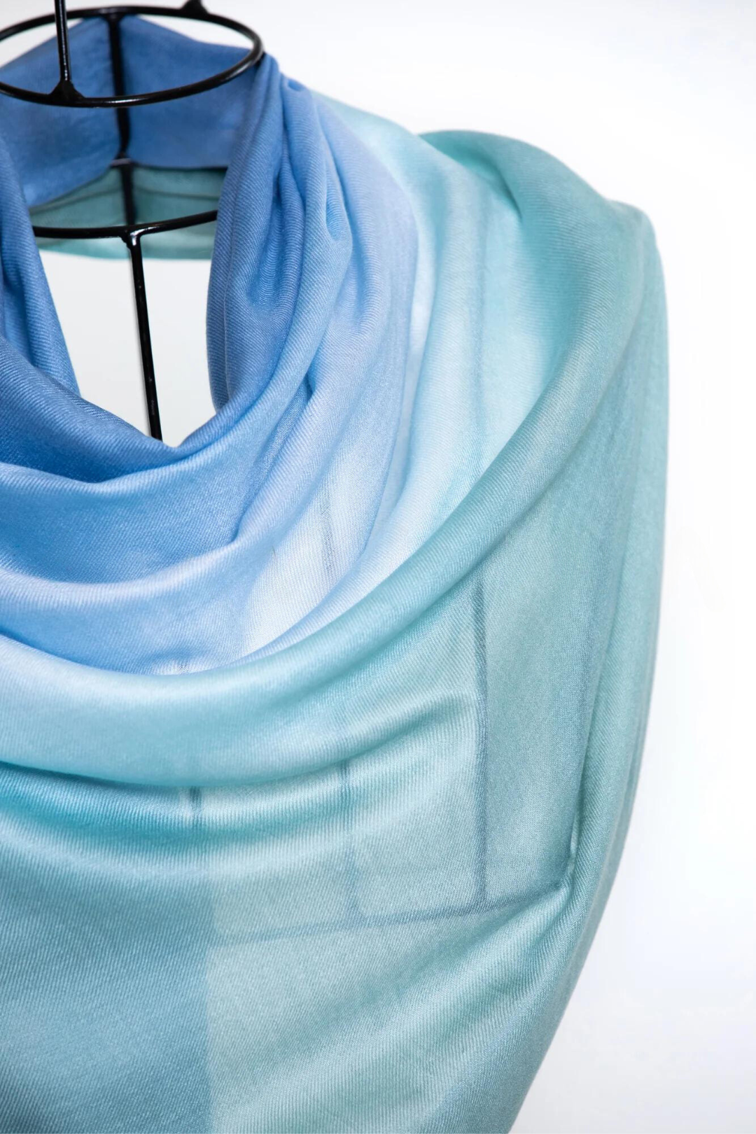 Ombre Three Colors Printed Mo-shmere Shawls - Sea Blue Teal