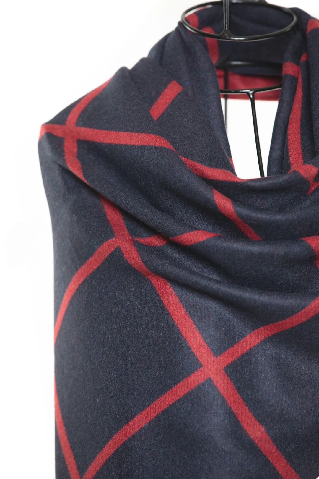 Reversible Mo-shmere Modal Cashmere Checkers Shawl - Dark Navy Red