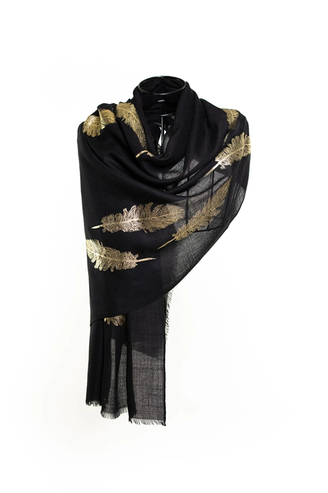 Angel Feathers Crystal Feathers Shawl Stole - Black Gold