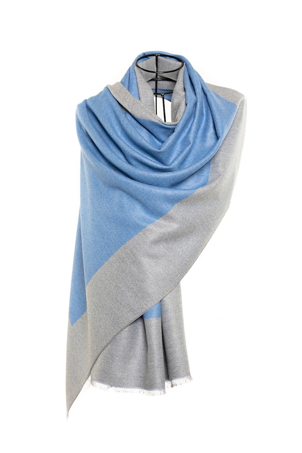 Reversible Mo-shmere Double Rectangle Shawl - Light Blue Gray