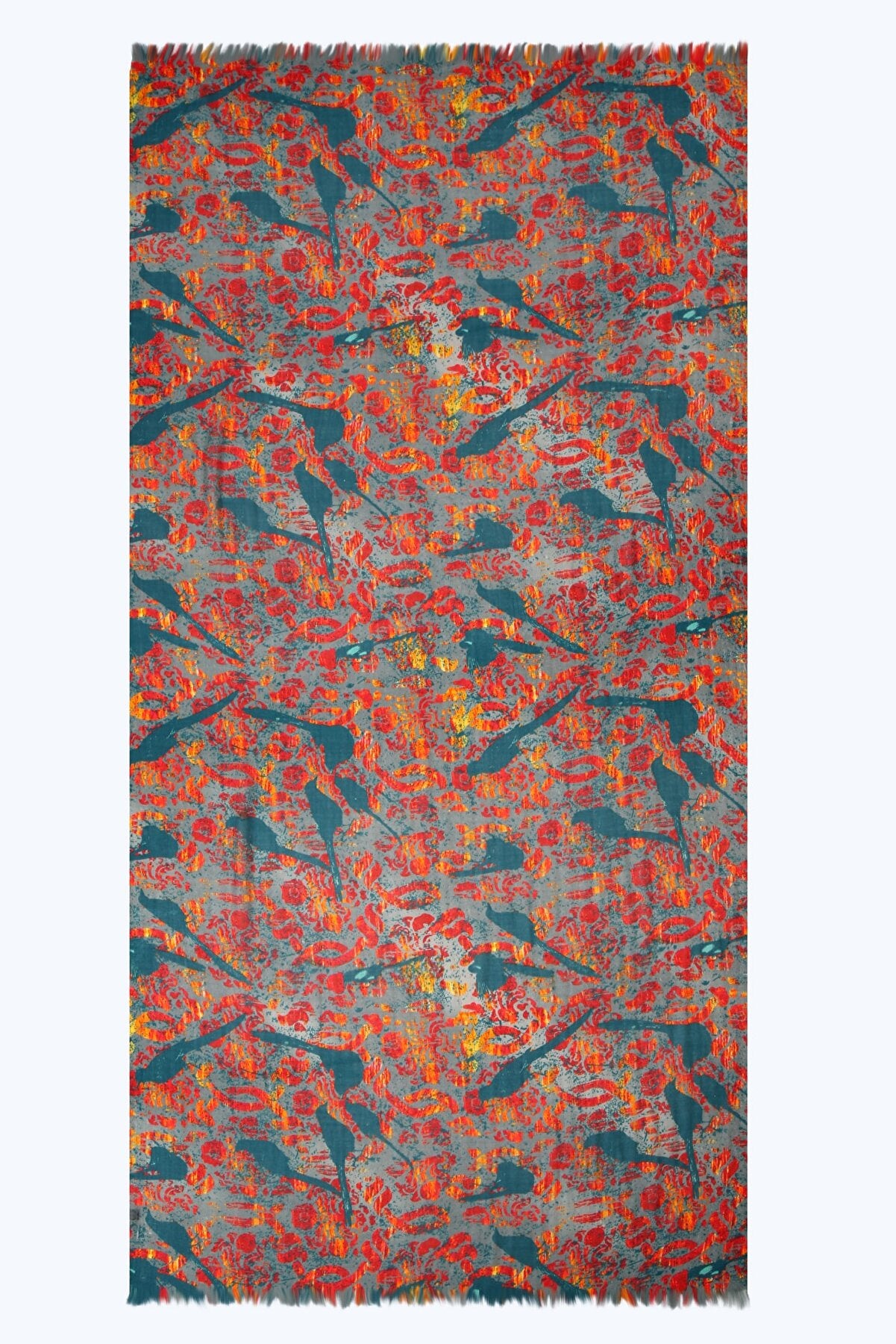 Featherlite Cashmere - Natural Teal with Brick Red Flowers