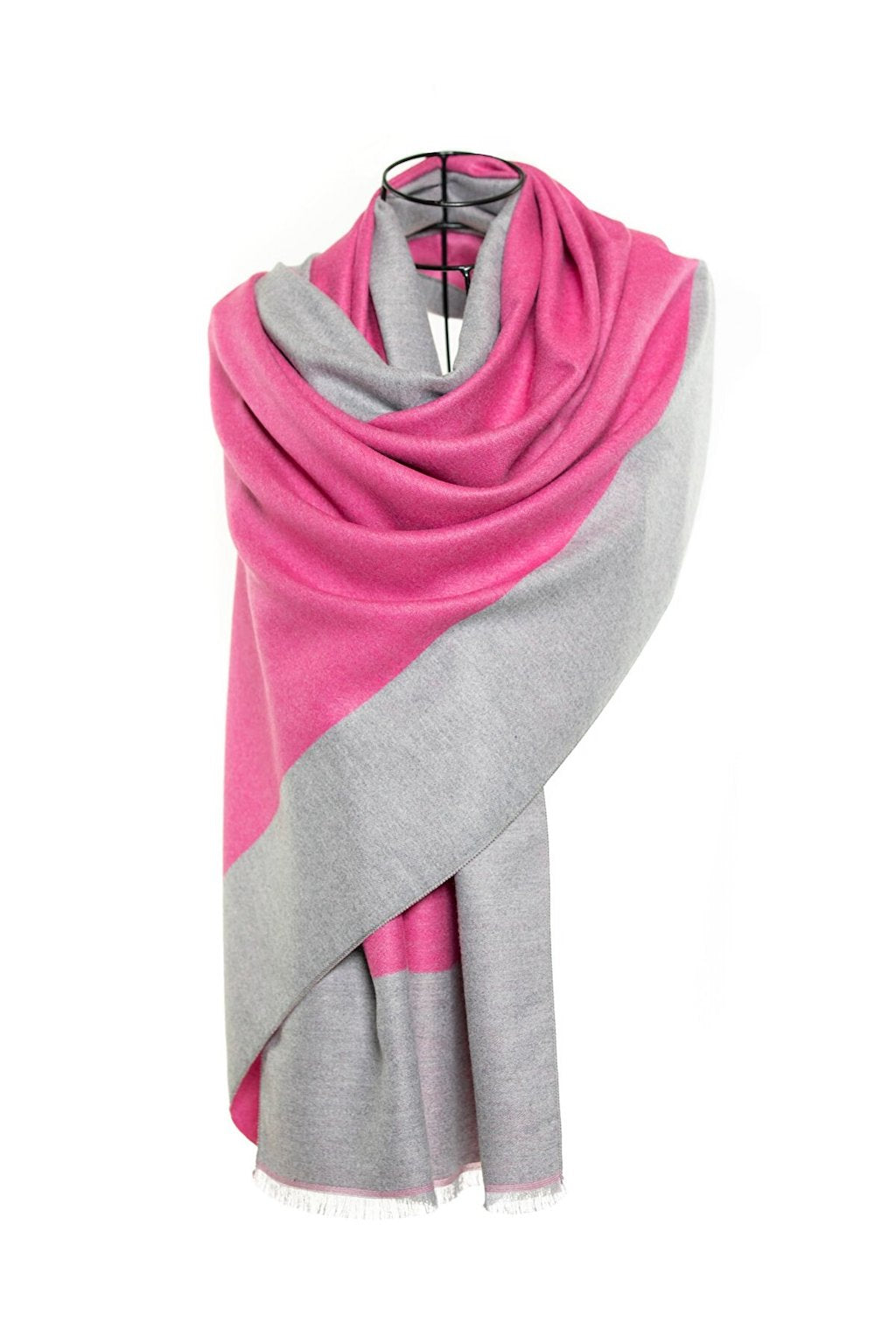 Reversible Mo-shmere Double Rectangle Shawl - Fuschia Light Gray