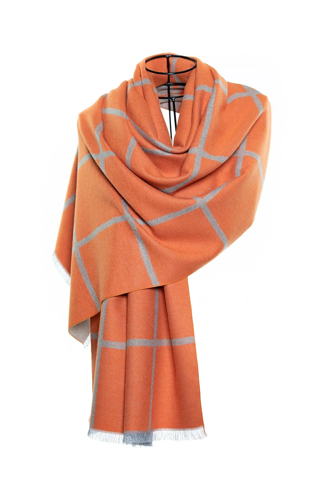 Reversible Mo-shmere Modal Cashmere Checkers Shawl - Gray Orange