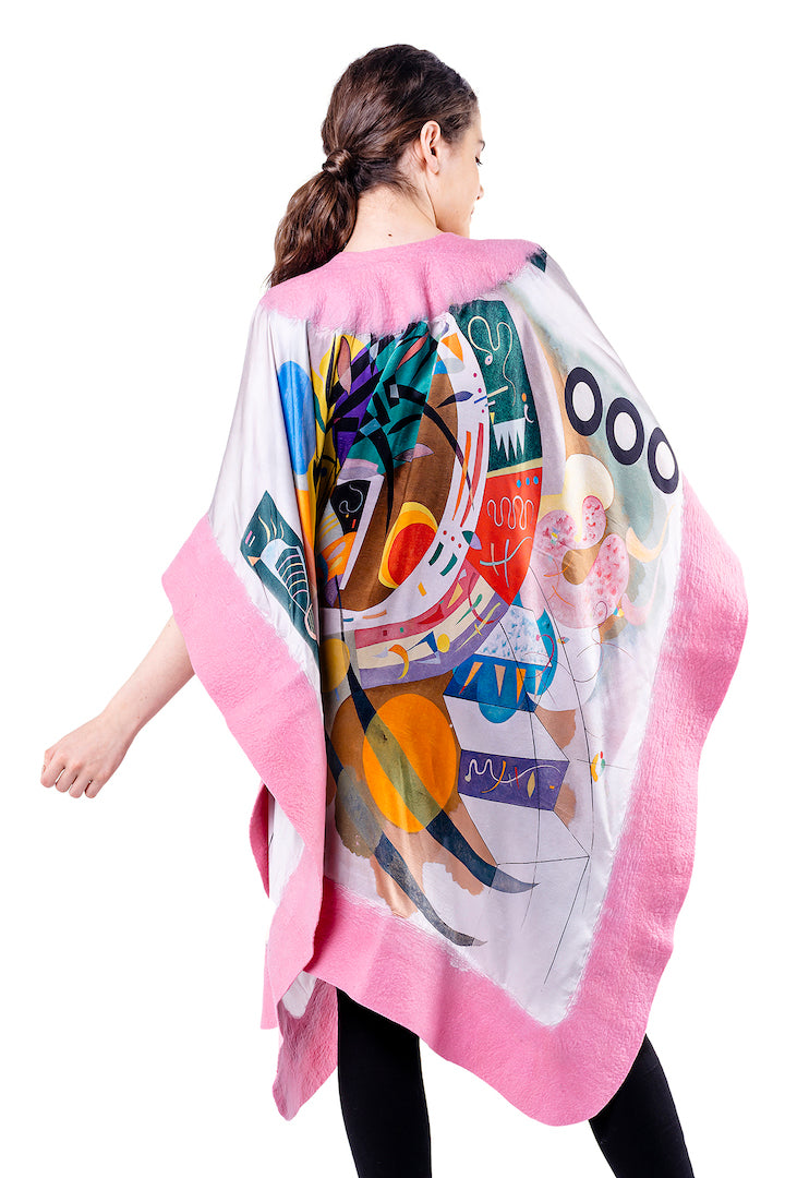 Poncho Mulberry Silk & Merino Handmade Felt -  Pink | Dominant Curve Kandinsky