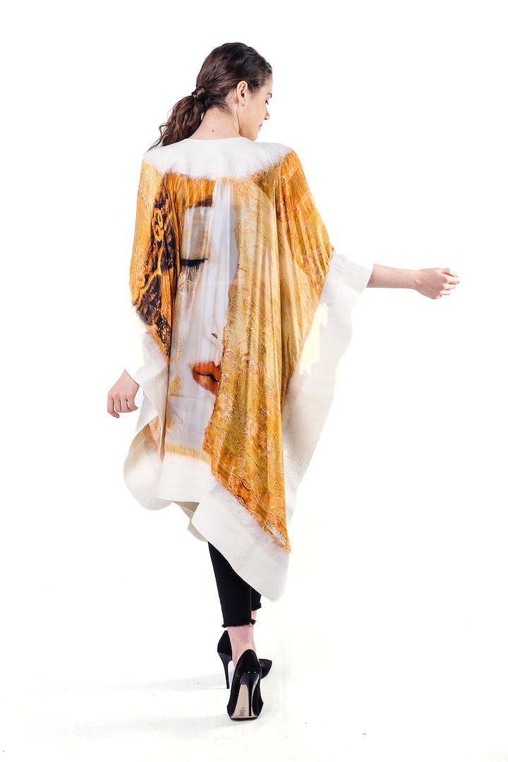 Poncho Mulberry Silk & Merino Handmade Felt -  White | Klimt Freya's Tears