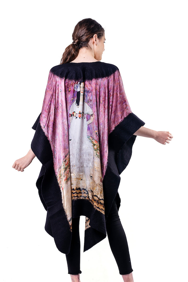 Poncho Mulberry Silk & Merino Handmade Felt -  Black | Klimt Mada Primavesi