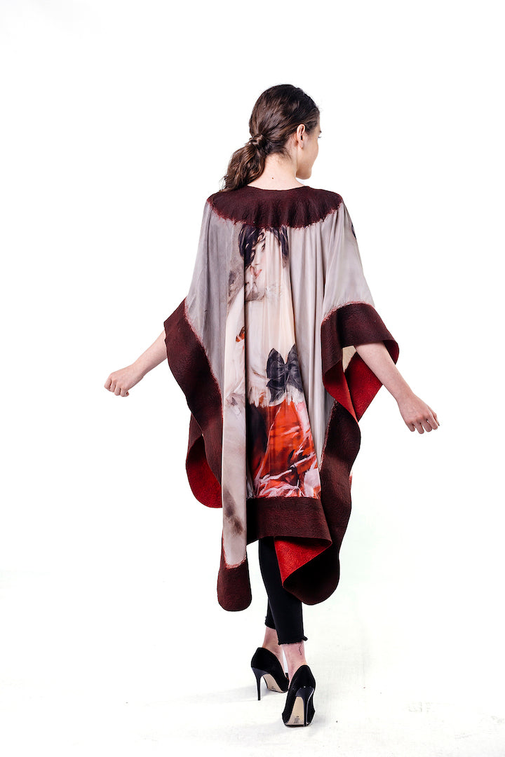 Poncho Mulberry Silk & Merino Handmade Felt -  Burgundy | Miss Bell Boldini