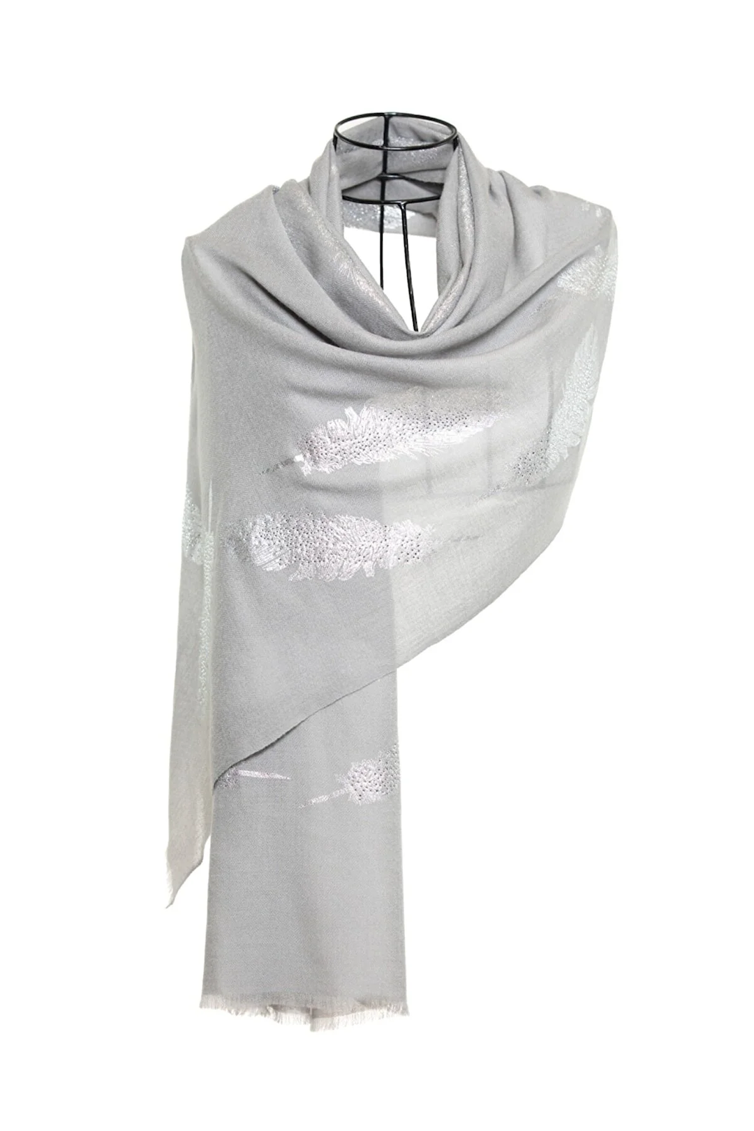 Angel Feathers Crystal Feathers Shawl Stole - Light Gray Silver