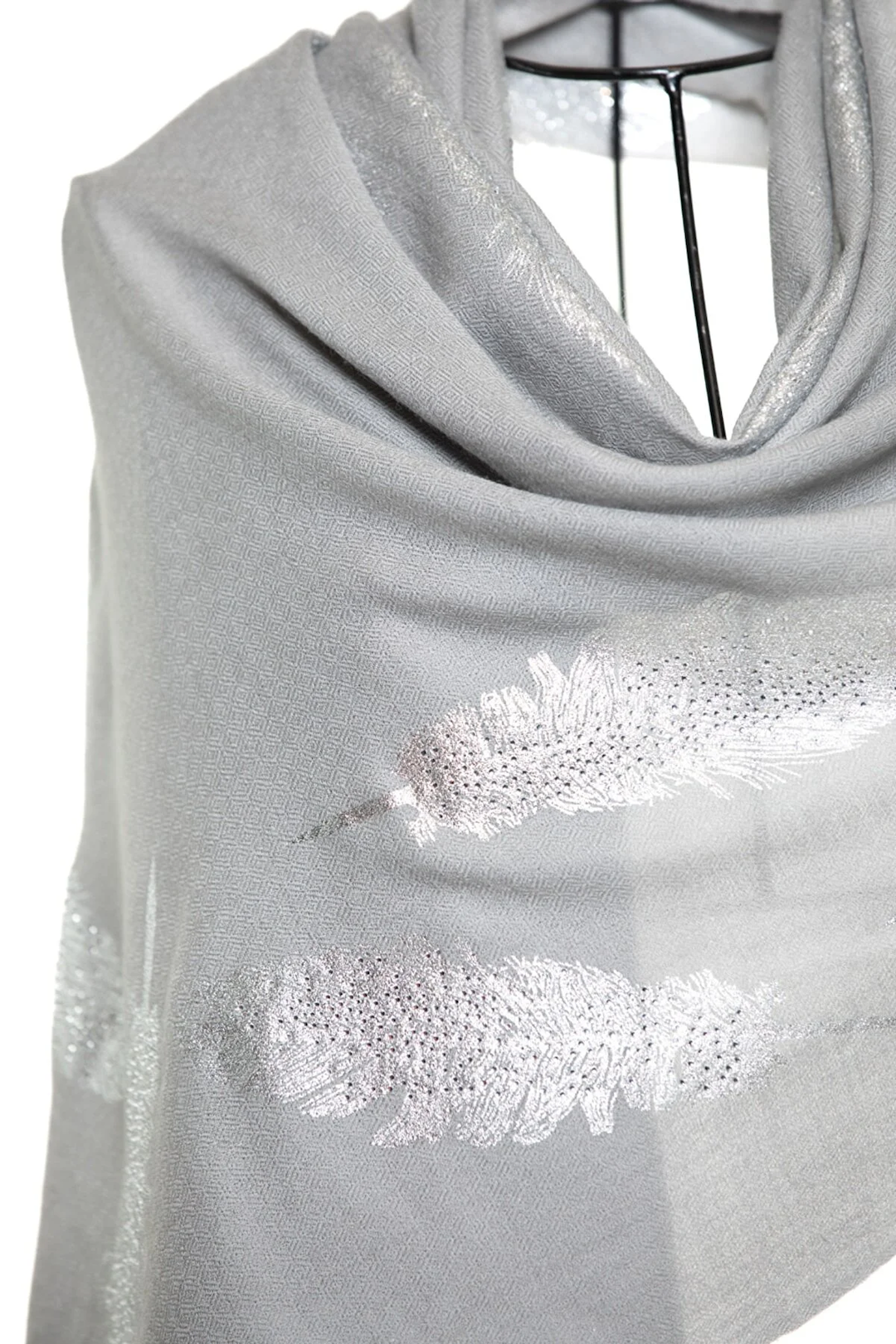 Angel Feathers Crystal Feathers Shawl Stole - Light Gray Silver