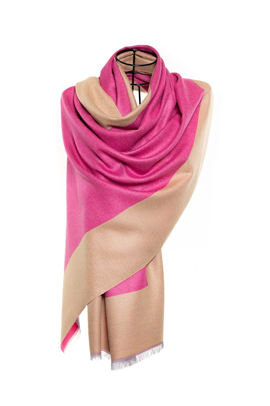 Reversible Mo-shmere Double Rectangle Shawl - Fuschia Beige