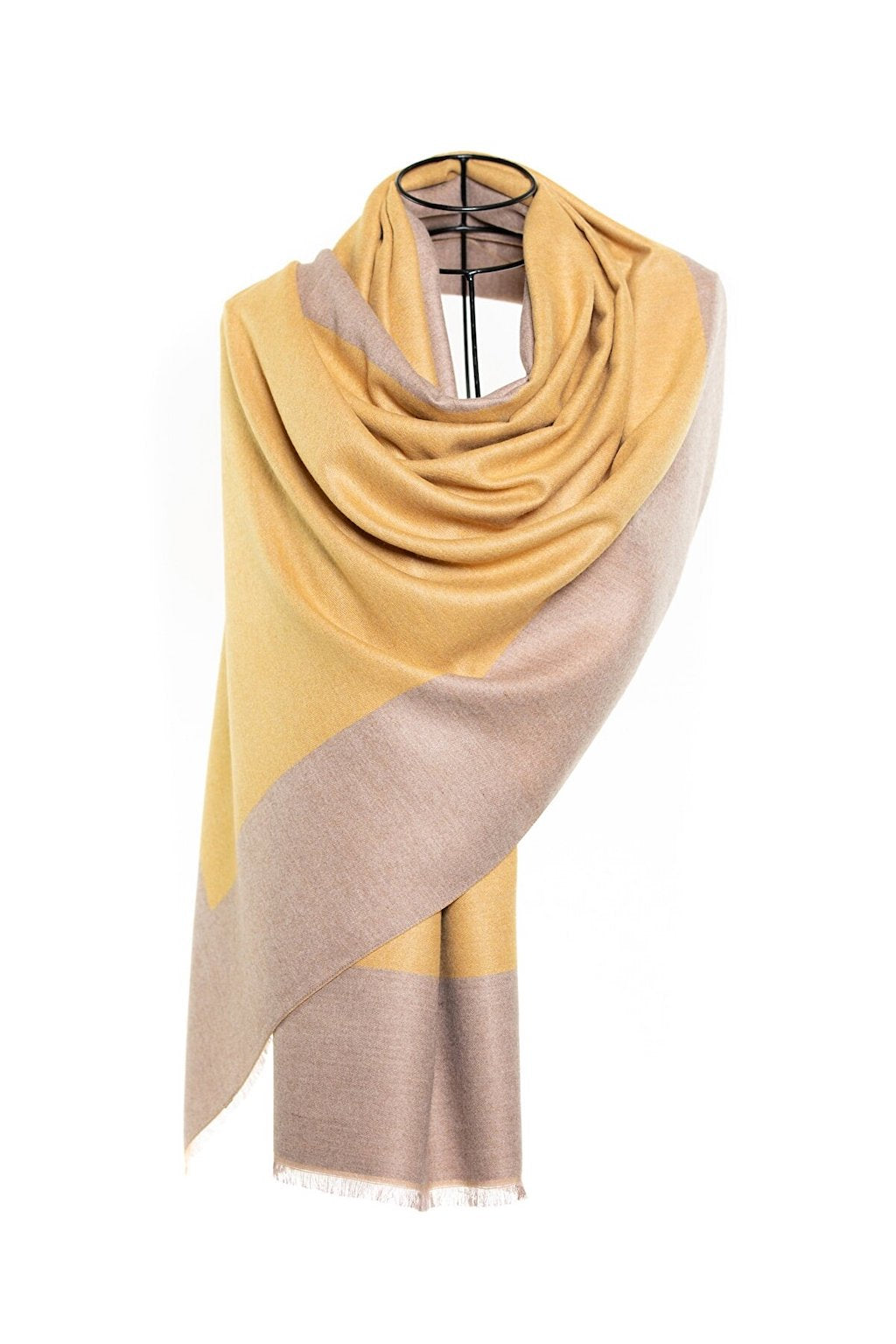 Reversible Mo-shmere Double Rectangle Shawl - Mustard Sepia