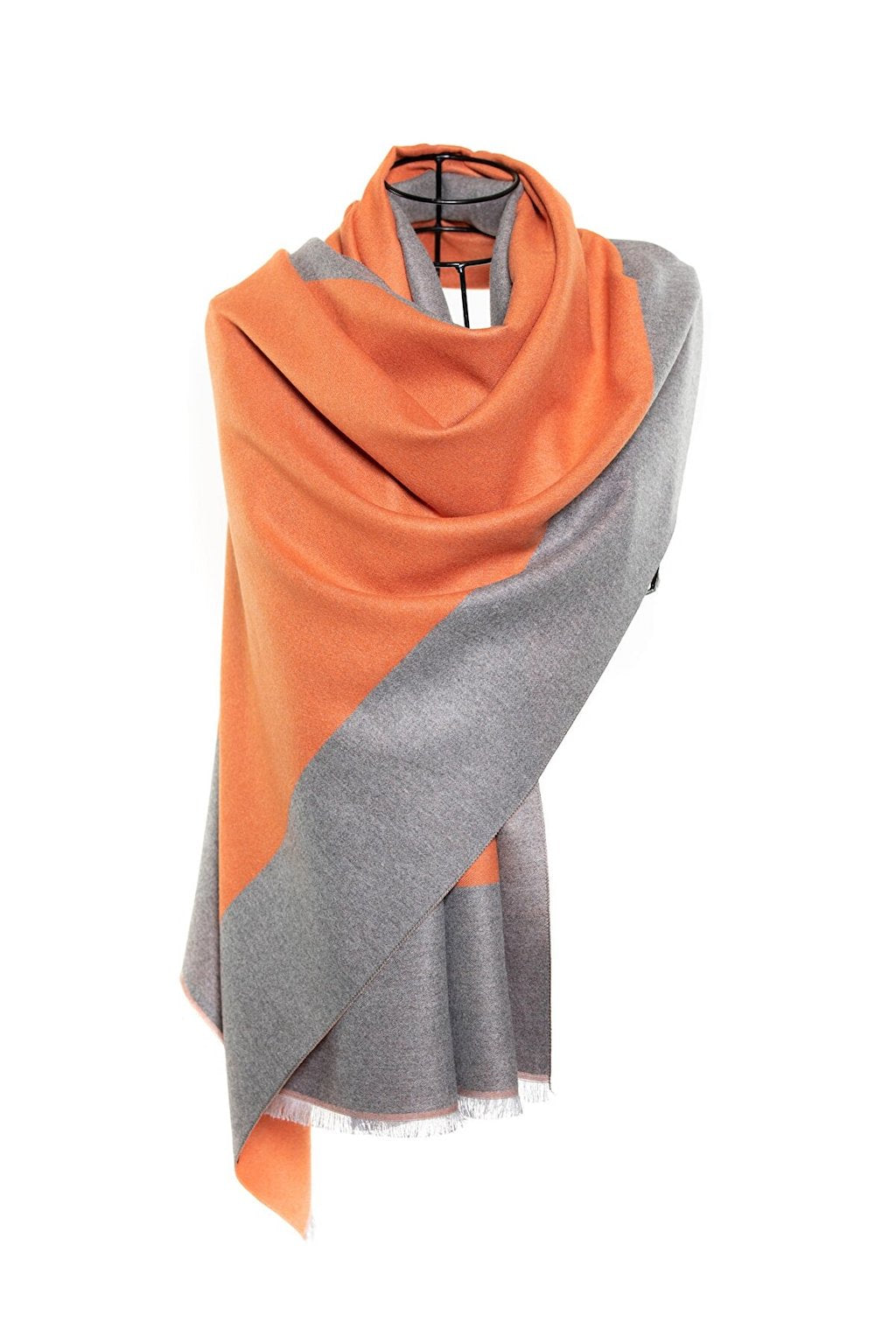 Reversible Mo-shmere Double Rectangle Shawl - Orange Gray