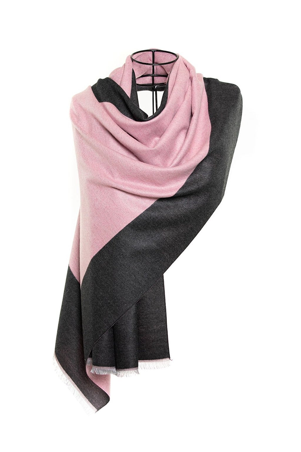 Reversible Mo-shmere Double Rectangle Shawl - Powder Pink Ash