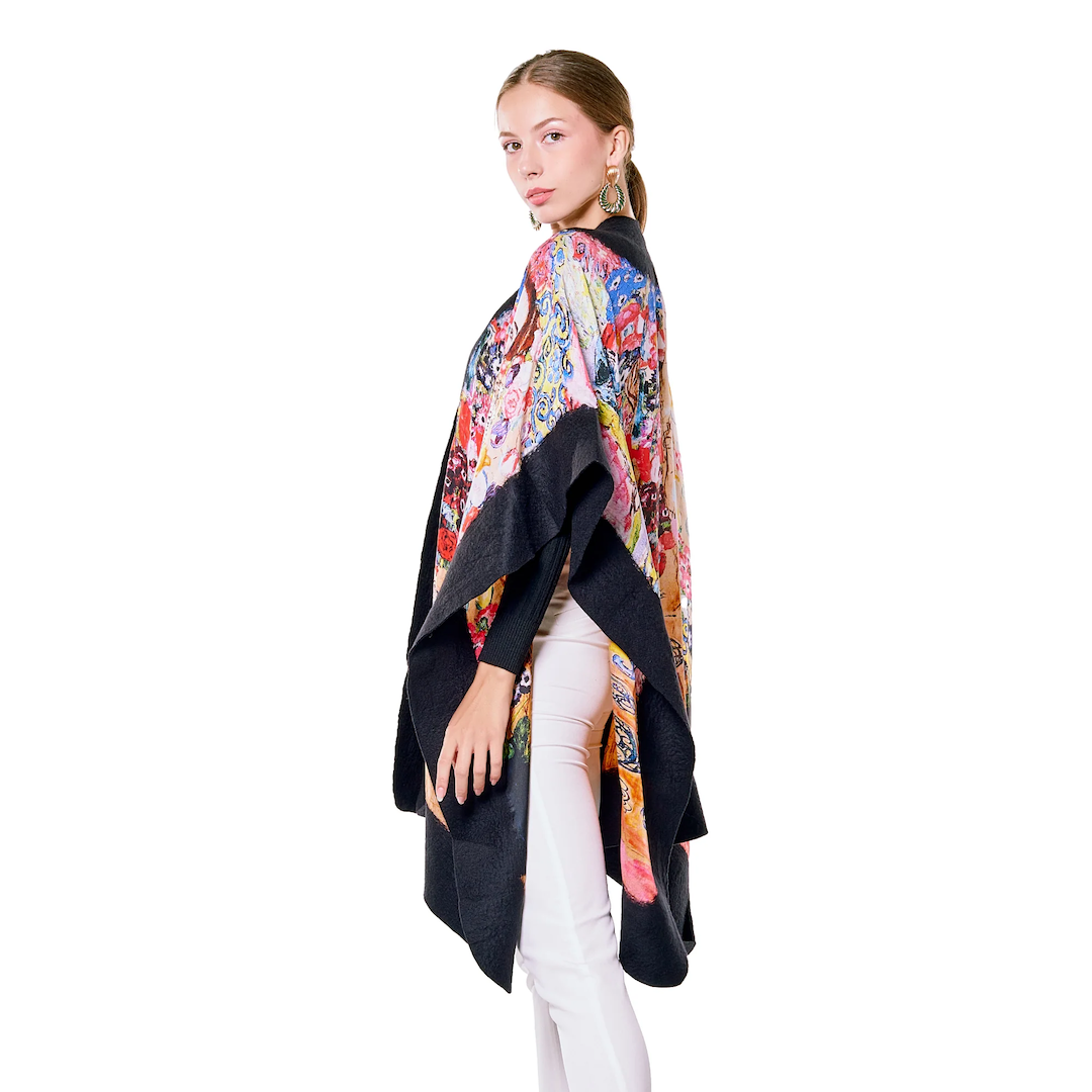 Poncho Mulberry Silk & Merino Handmade Felt -  Black | Maria Munk Klimt