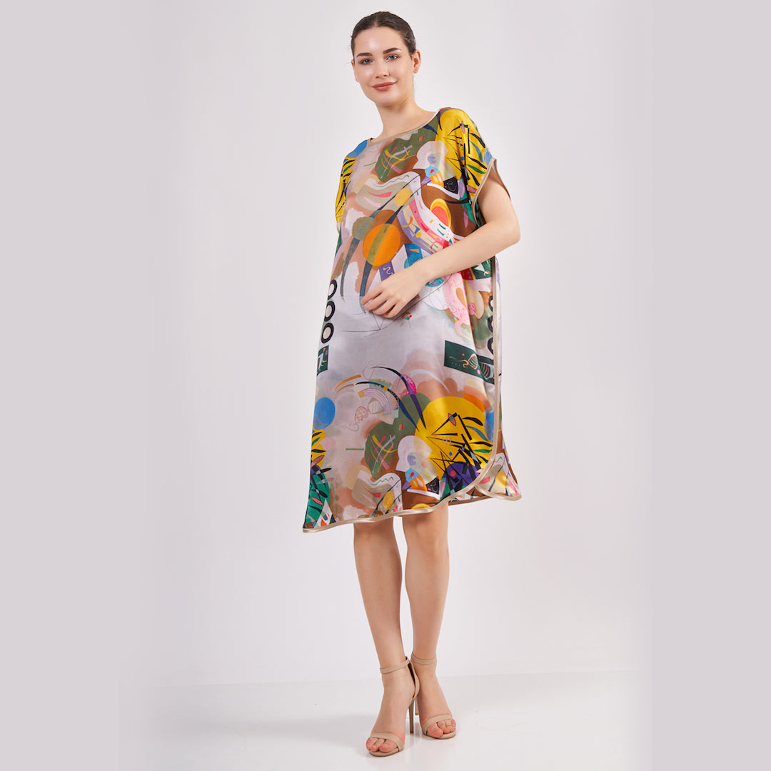 Short Mulberry Silk Dress Free Flow - Dominant Curve Kandinsky