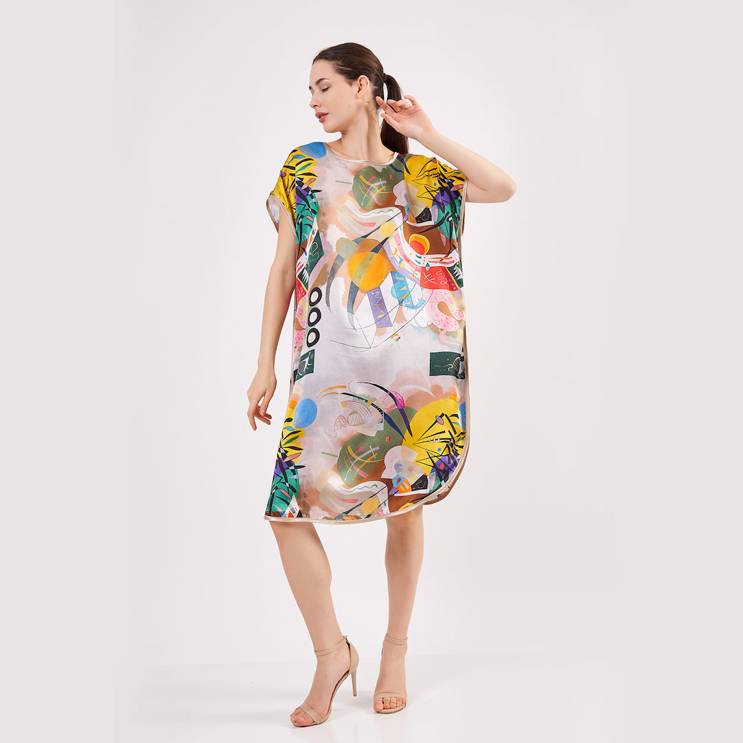 Short Mulberry Silk Dress Free Flow - Dominant Curve Kandinsky