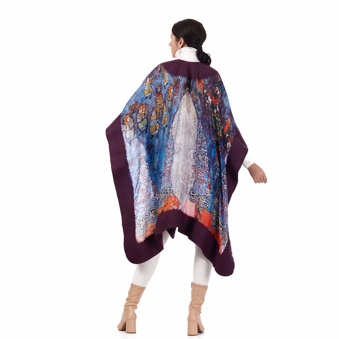 Poncho Mulberry Silk & Merino Handmade Felt -  Purple | Baroness Elizabeth Klimt